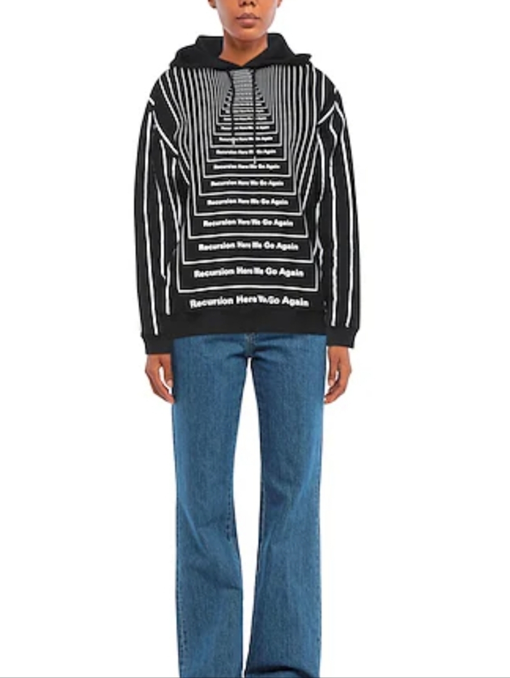 Paco Rabanne Black Hoodie with White Stripe Detail and Repeating Chest Text